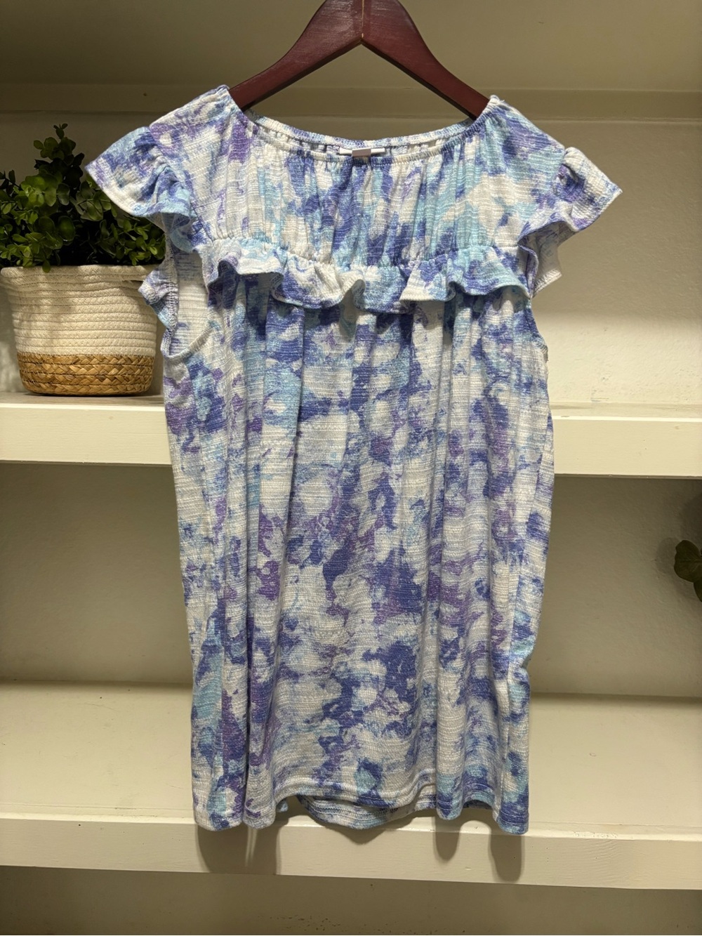 LuLaRoe Girls' Blue & Purple Ruffle Yoke Dress